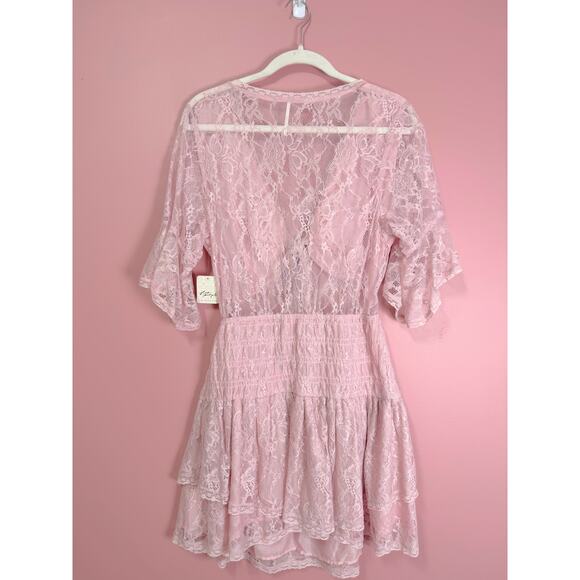 Free People Lala Lace Mini Dress Blush Pink Size Large - Picture 6 of 6
